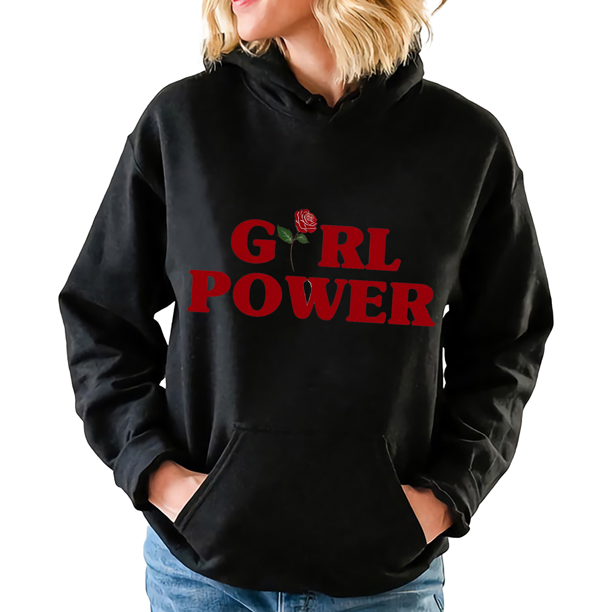 Černá mikina s kapucí Dárek pro dívky Girl Power Velikost M