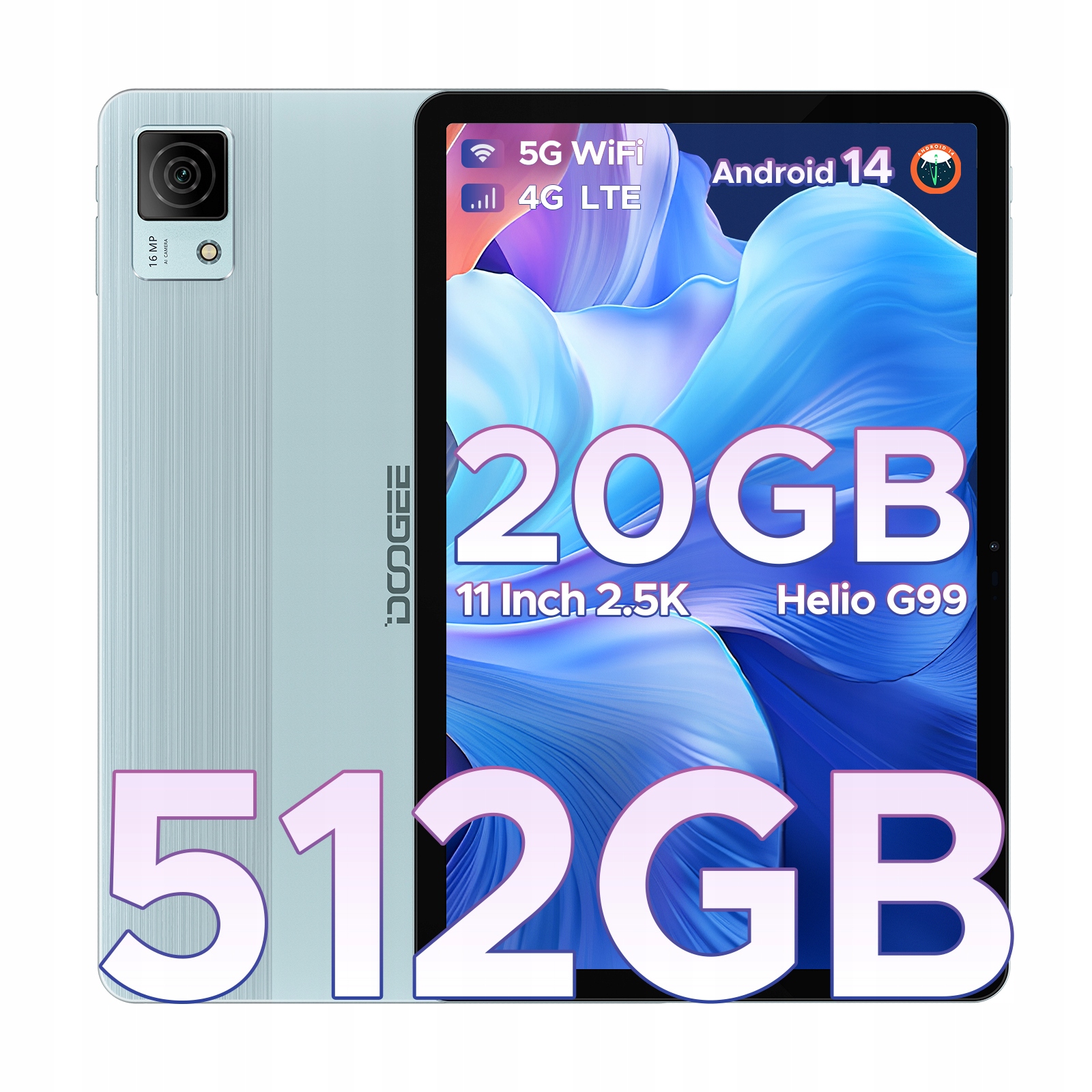 Tablet Doogee T40 20/512GB 8580mAh 11"IPS Fhd+ 2.5K Android 14 16MP Otg Sim