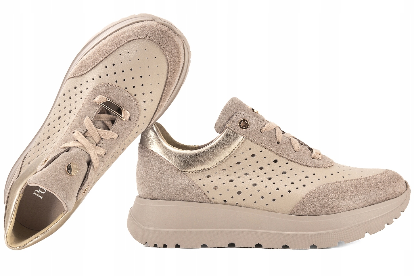 Pollonus 1732 Ažurové Dámské Kožené Polobotky, béžové, velikost 38