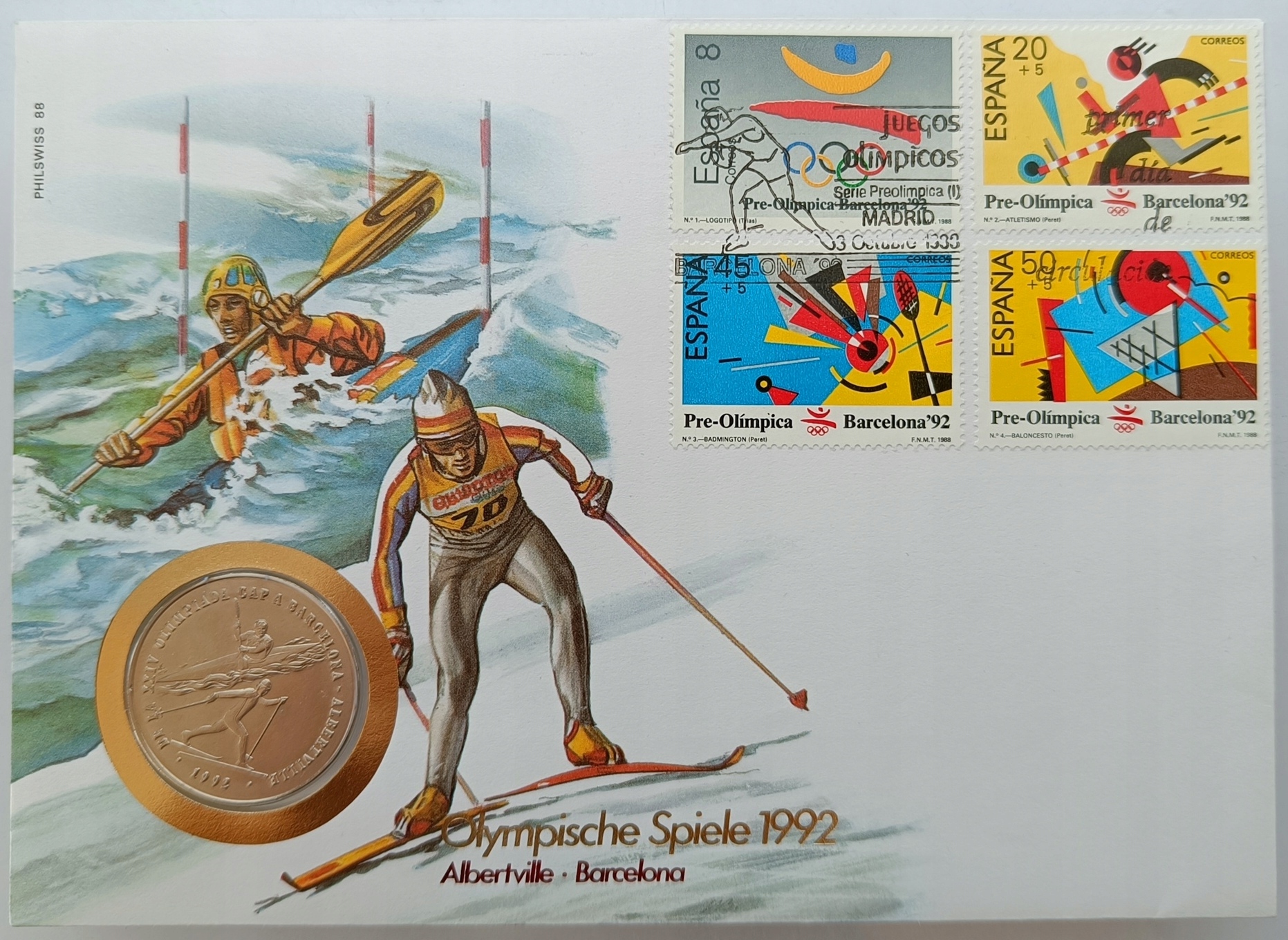 ANDORA 2 DINERS 1987 SPORT IGRZYSKA NARCIARZ I KAJAKARZ - UNC KOPERTA