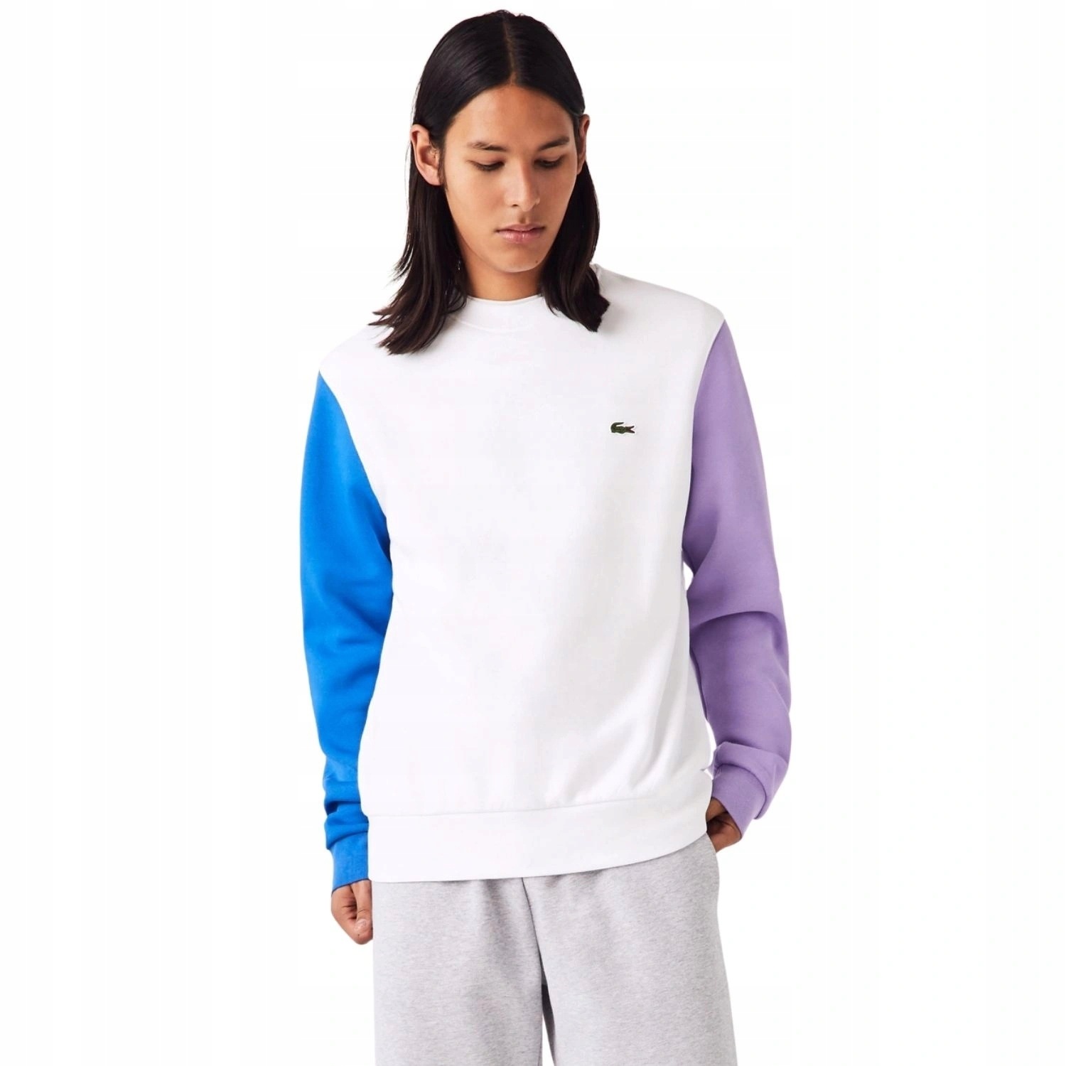 Pánská mikina Lacoste SH9615 bílá klasická bavlněná tepláková s logem vel. 4XL