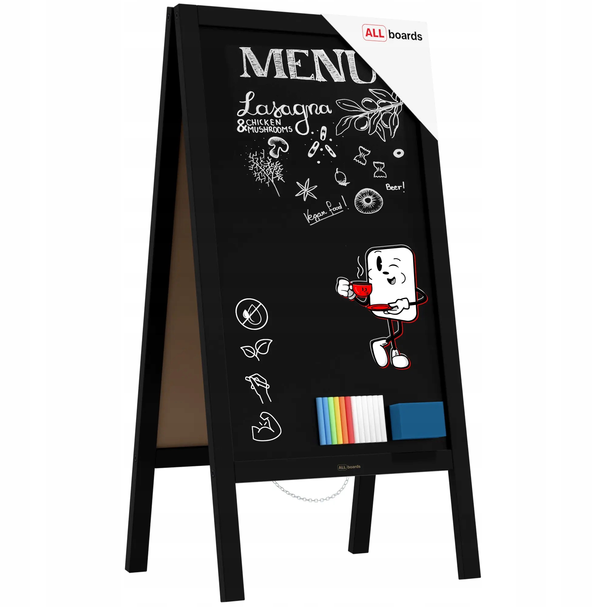 Potykacz kredowy reklamowy Czarna rama 100x50cm stojak