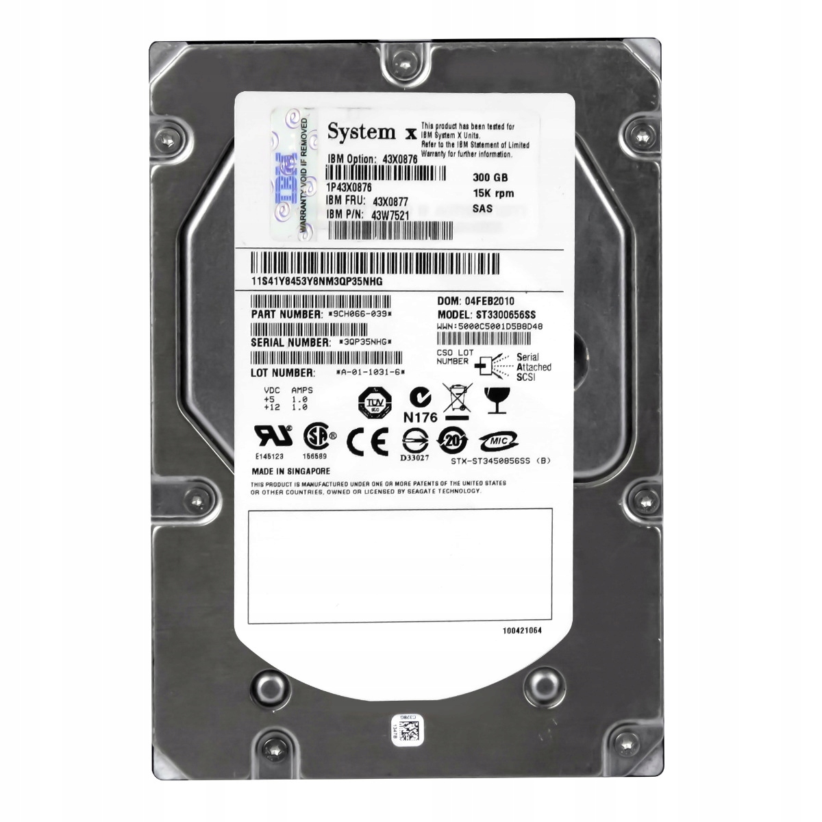 Ibm 43X0877 43W7521 300GB 15K 16MB SAS-1 3.5" ST3300656SS 300 Gb Hdd, 15 000 ot./min, Sas 3,5"