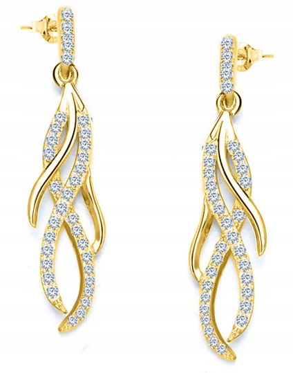 Stříbrné náušnice pozlacené, závěsné, dlouhé kolíčky, elegantní šroubky