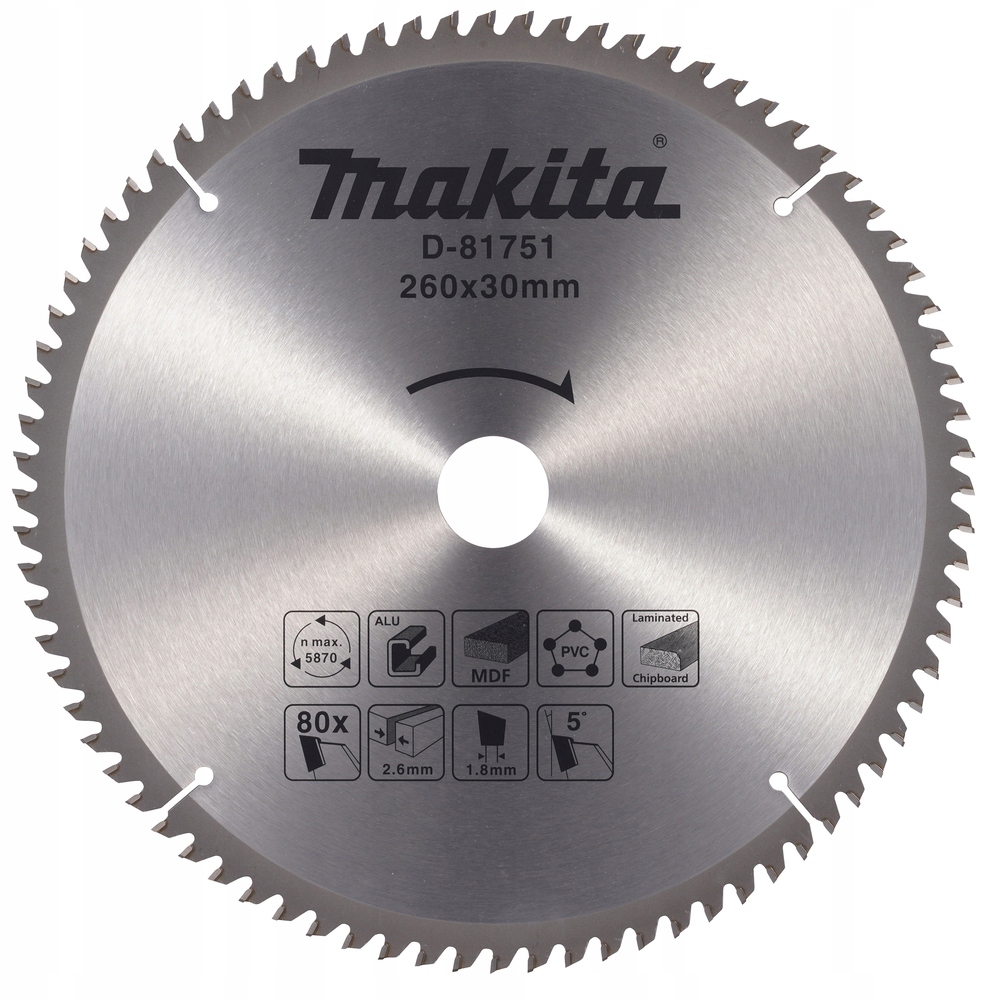 Makita D-81751 Tarcza Uniwersalna 260 x 30 mm Do Aluminium Pvc Mdf