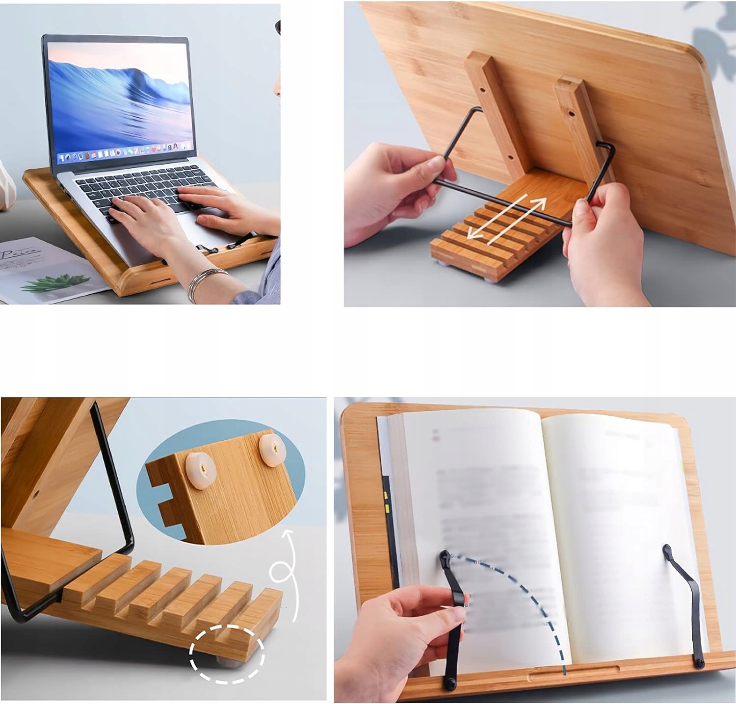 PODPÓRKA BAMBUSOWA STOJAK POD KSIĄŻKĘ TABLET DREWNO REGULOWANA STOJĄCA XXL Materiał drewno