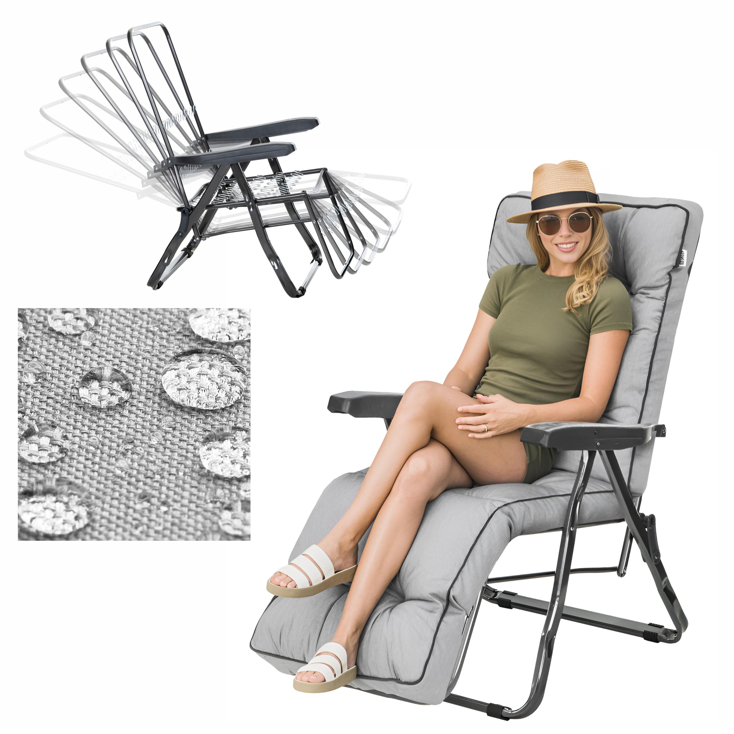 Záhradné ležadlo s vankúšom Skladacie záhradné kreslo s vankúšom a podnožkou