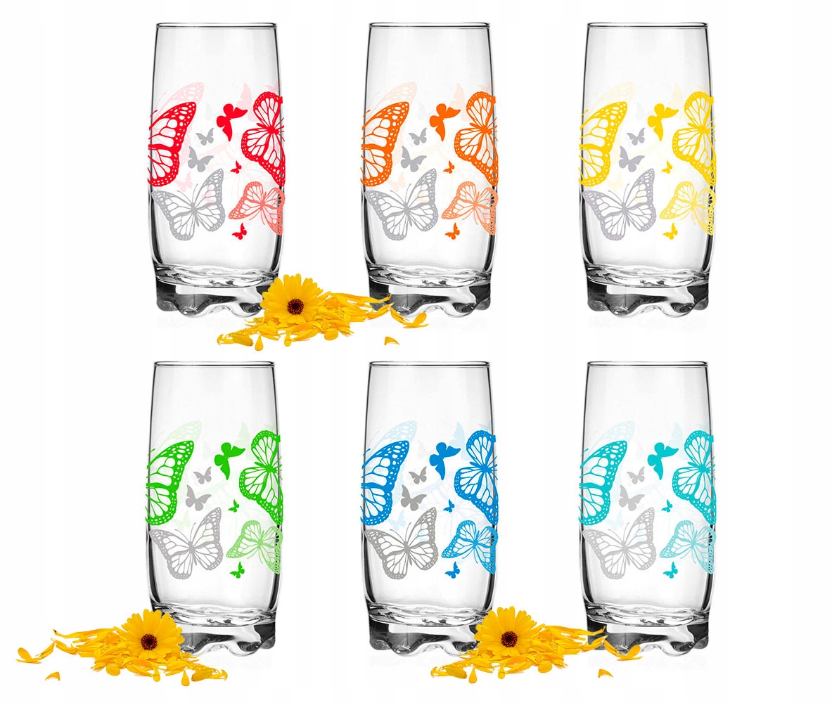 

6x Szklanka Wysoka 350ml Motyle MIX, Drinki Soki