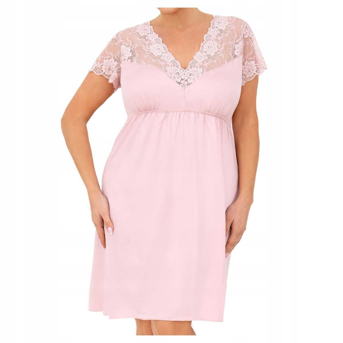Donna Košile noční z viskózy, krajka, krátký rukáv, Livia růžová plus 5XL