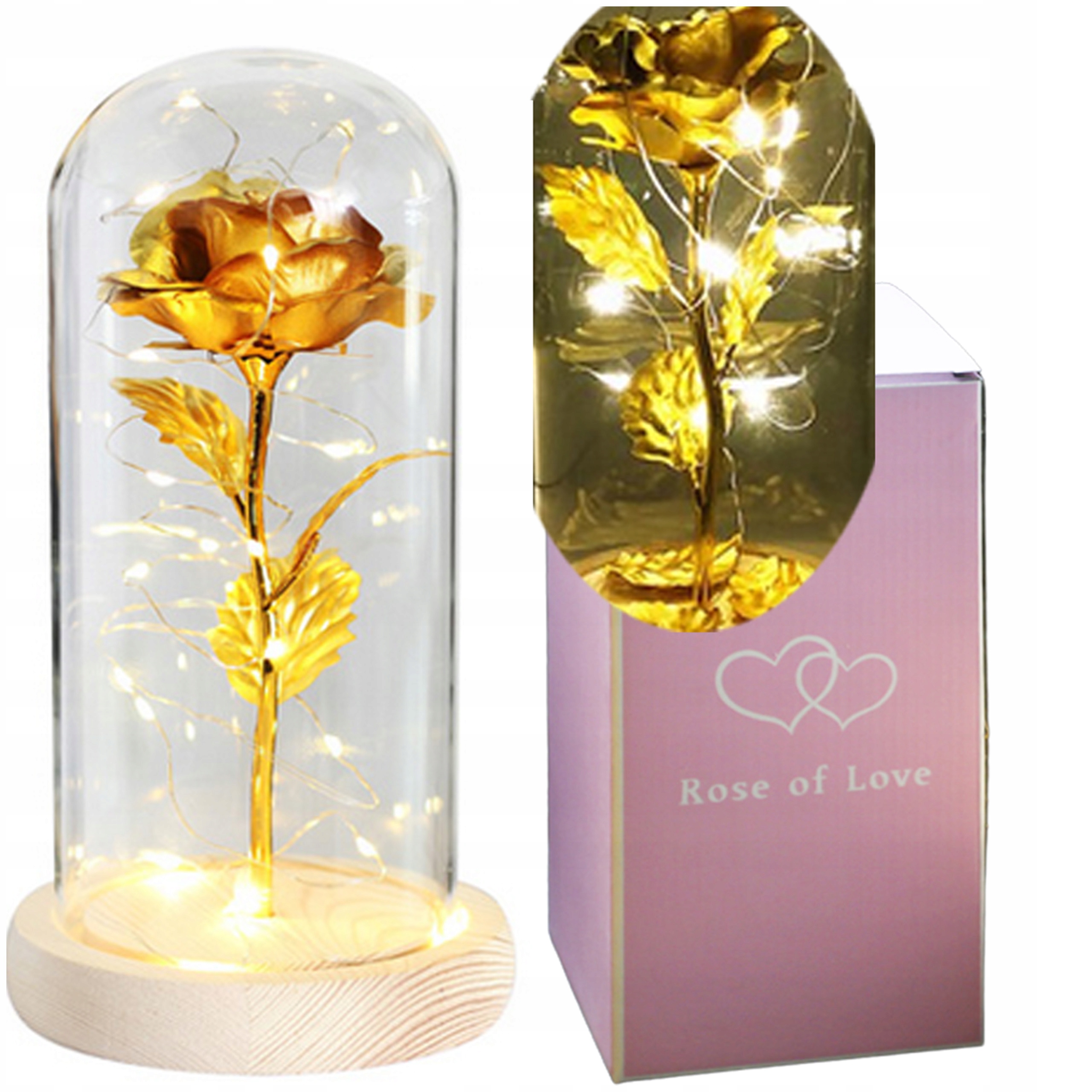 Krásná Růže Ve Zlatém Skle S Osvětlenou Dárek Na Zlaté Hody