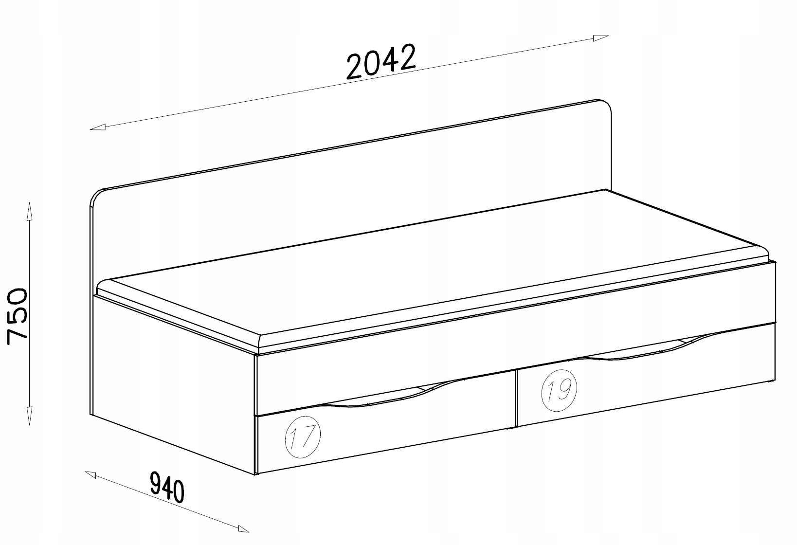 łóżko młodzieżowe dzieci pojedyncze 90 Tablo 12A Powierzchnia spania - szerokość (cm) 81-90 cm