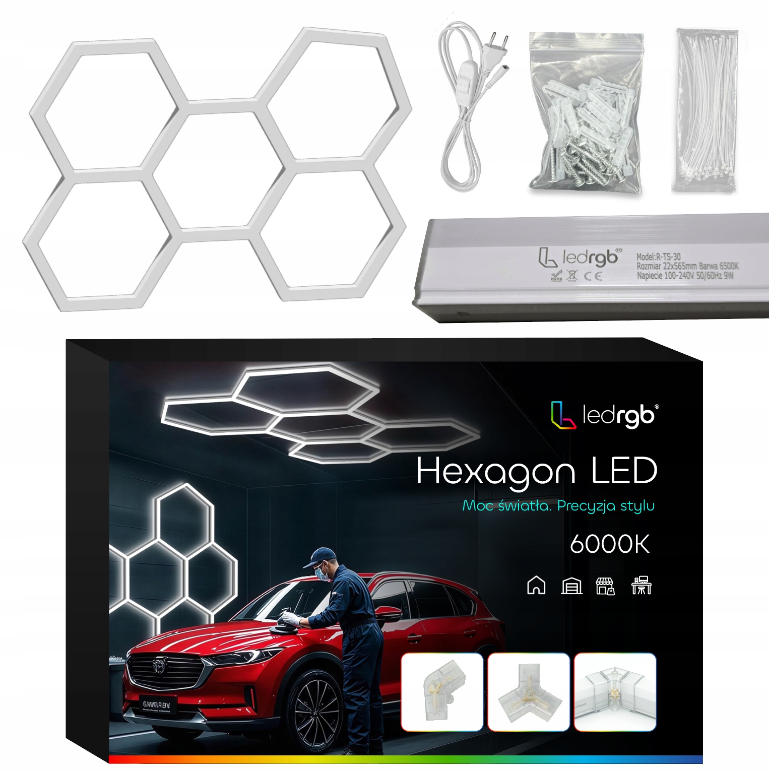 Led Lampa Hexagon 5ks Panel Osvětlení Dílna Garáž Dům 298 x 209 6500K