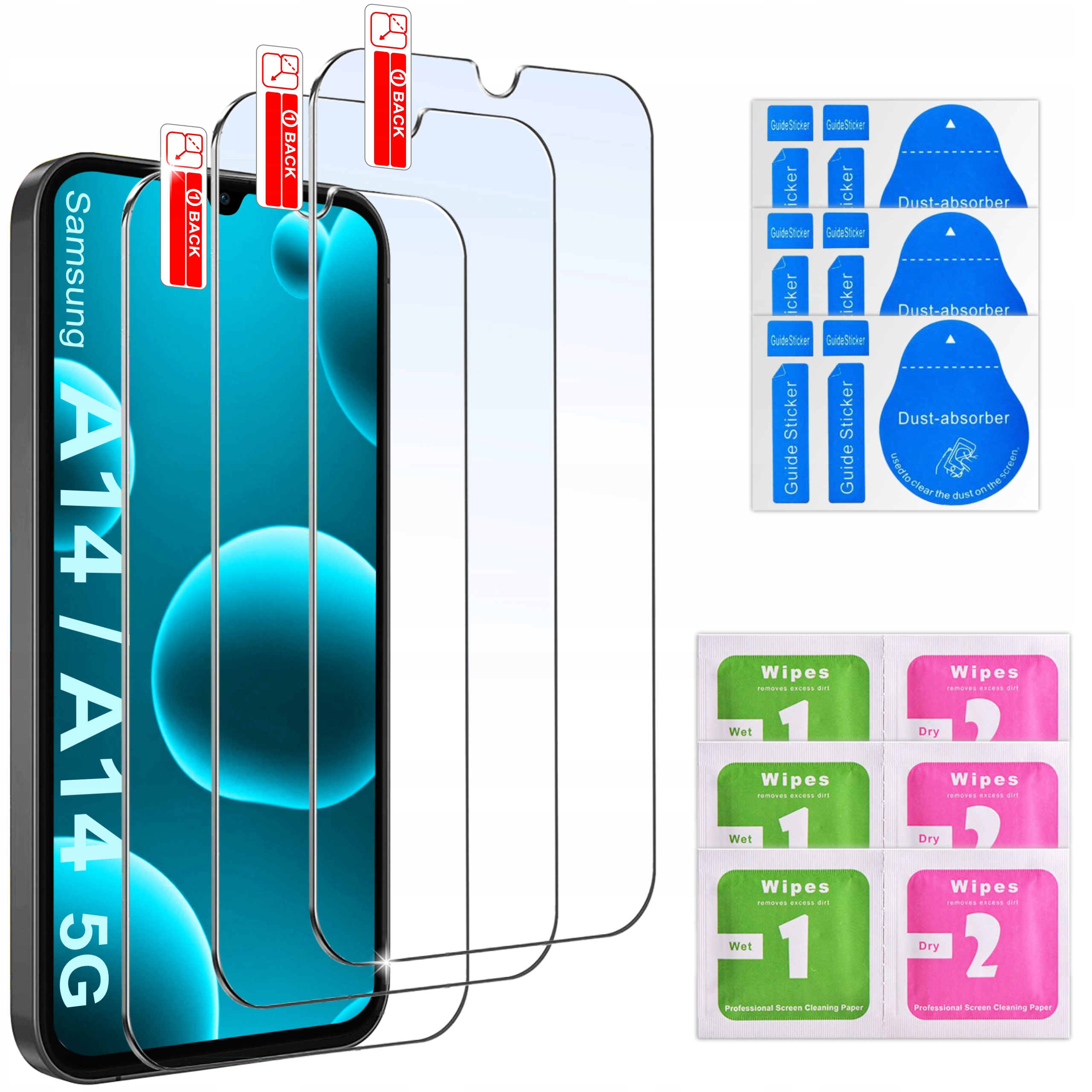 3x Szkło Hartowane Szybka 9H do Samsung Galaxy A14 A14 5G zestaw 3 sztuk