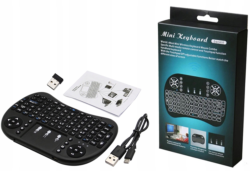 PODŚWIETLANA KLAWIATURA BEZPRZEWODOWA i8 Smart TV Kolor czarny