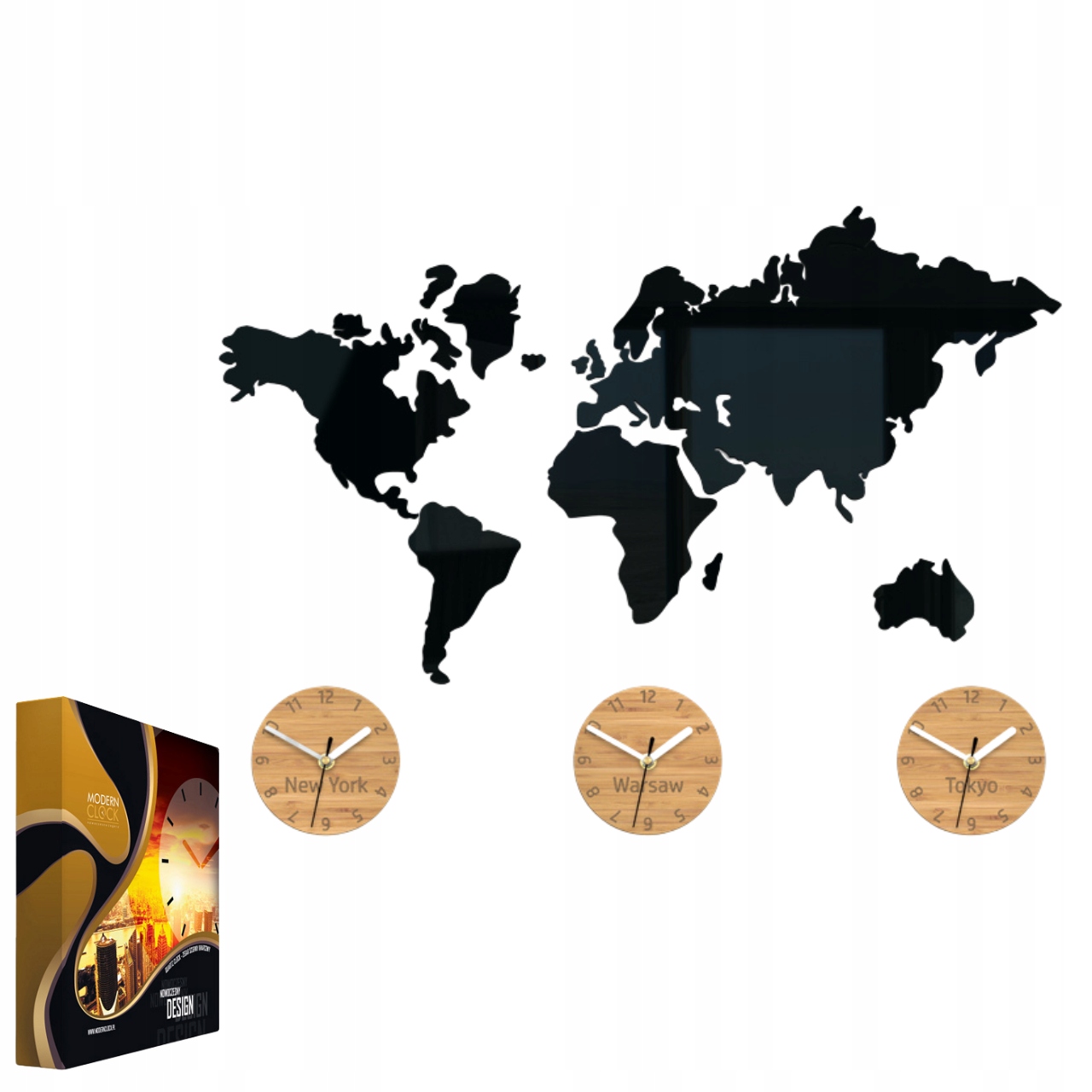 Nástěnné hodiny v moderním stylu Akrylová mapa 3-zónová Bambus 70x51