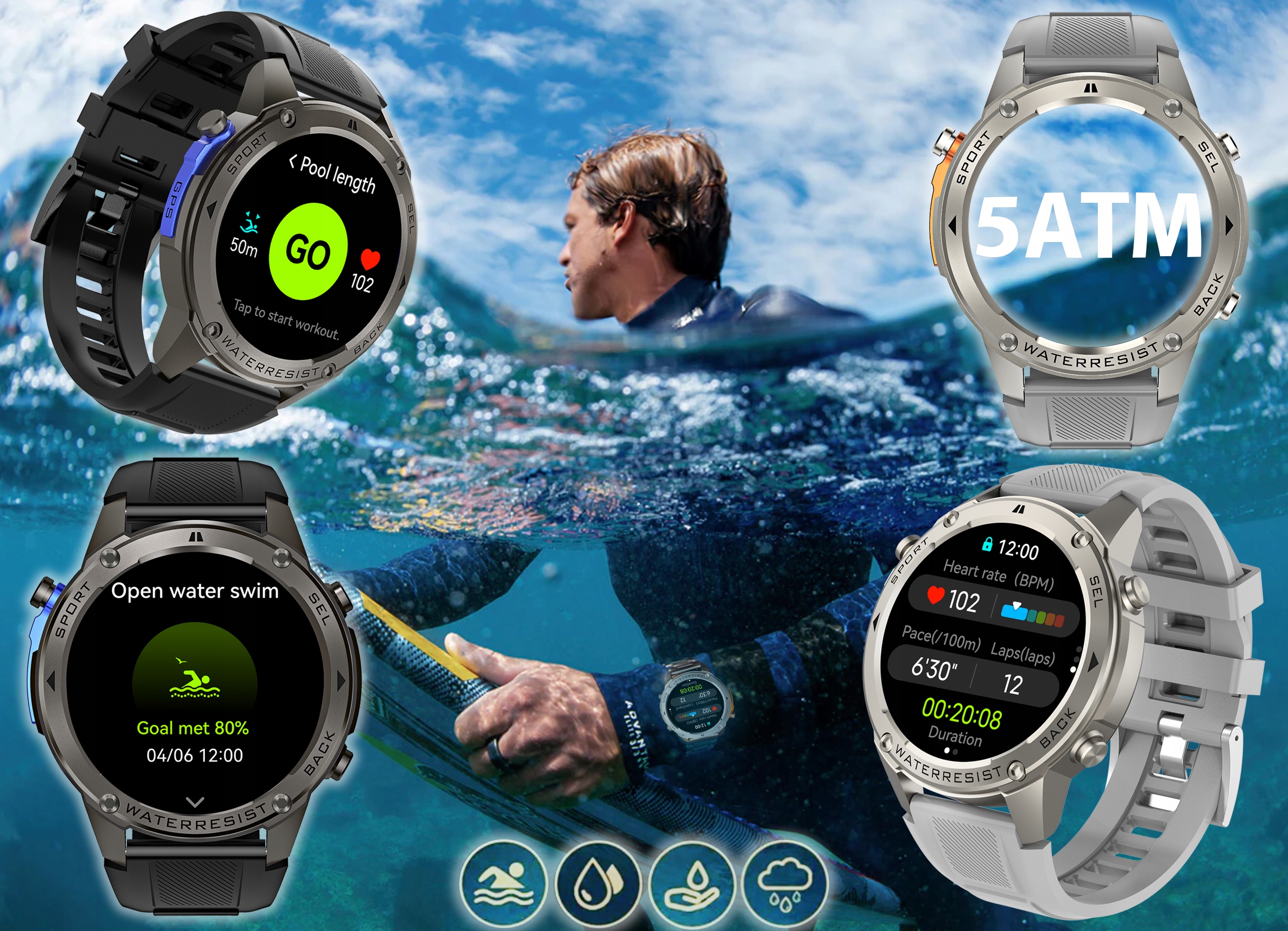 ZEGAREK MĘSKI Z GPS SMARTWATCH PROVENTUS MENU PL WODOODPORNY SPORT ROZMOWY Materiał paska kauczuk