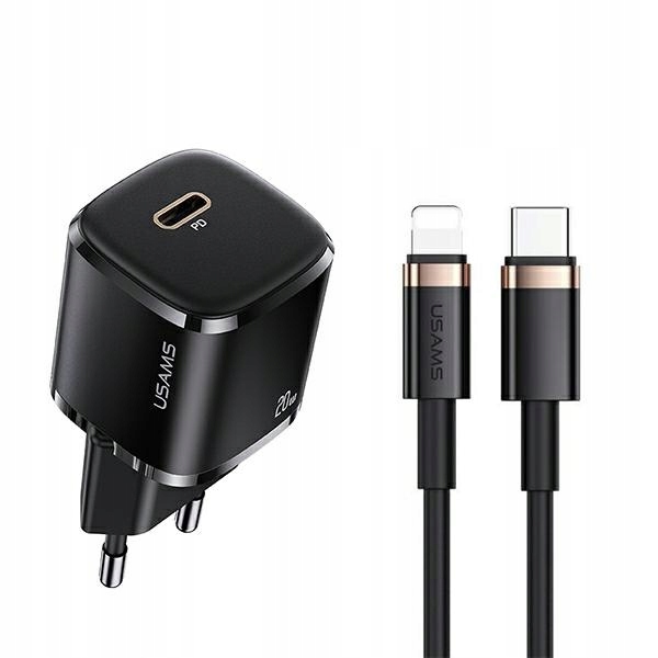 Usams Síťové nabíjení 1xUSB-C T36 mini 20W kabel USB-C-Lightning černý/černý P
