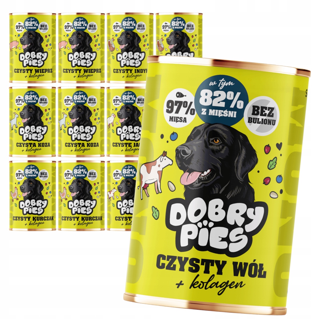 Dobry Pies Mono 12x400g Vlhké Krmivo pro psy Mix Chutí s kolagenem