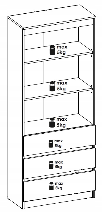 REGAŁ BIAŁY MAJA F008 GABINET BIURO KSIĄŻKI SALON 3 SZUFLADY 74CM Szerokość mebla 74 cm
