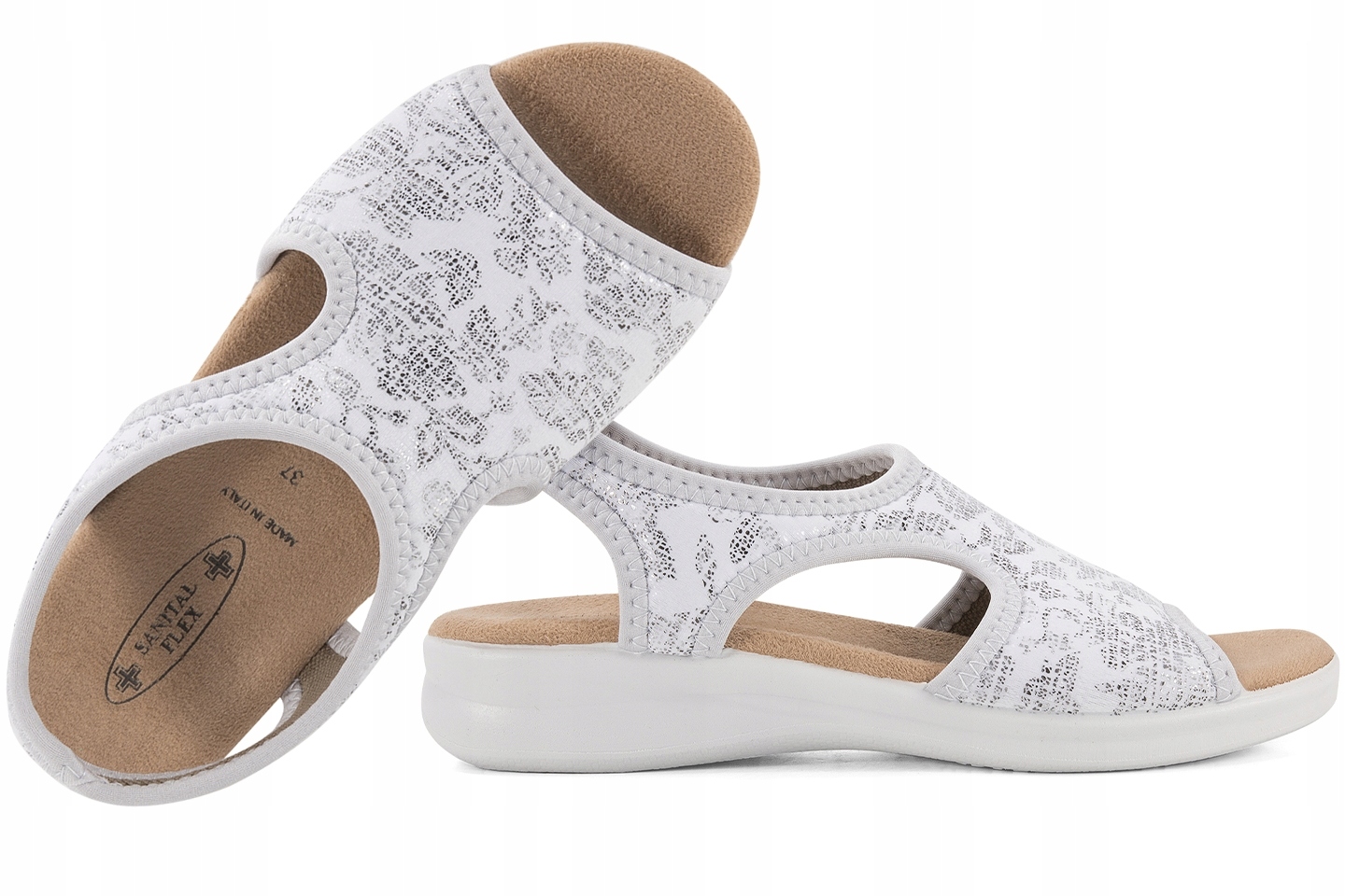 Sanital Flex 8056.17 Elastické Textilní Sandály Pu bílá/stříbrná 38 Bílá