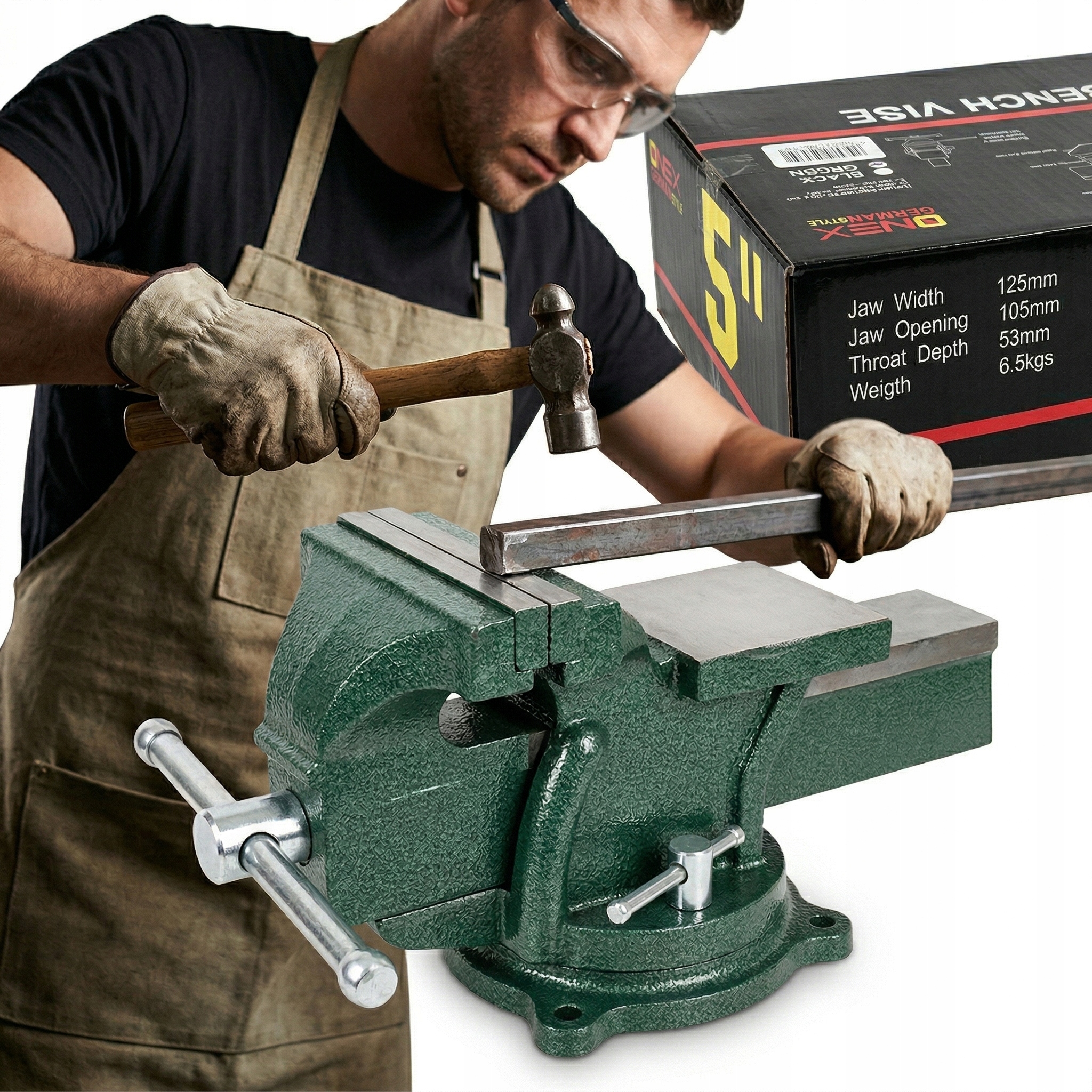 Mocne imadło ślusarskie obrotowe z kowadełkiem 125mm 5 cali warsztat 6,8 kg