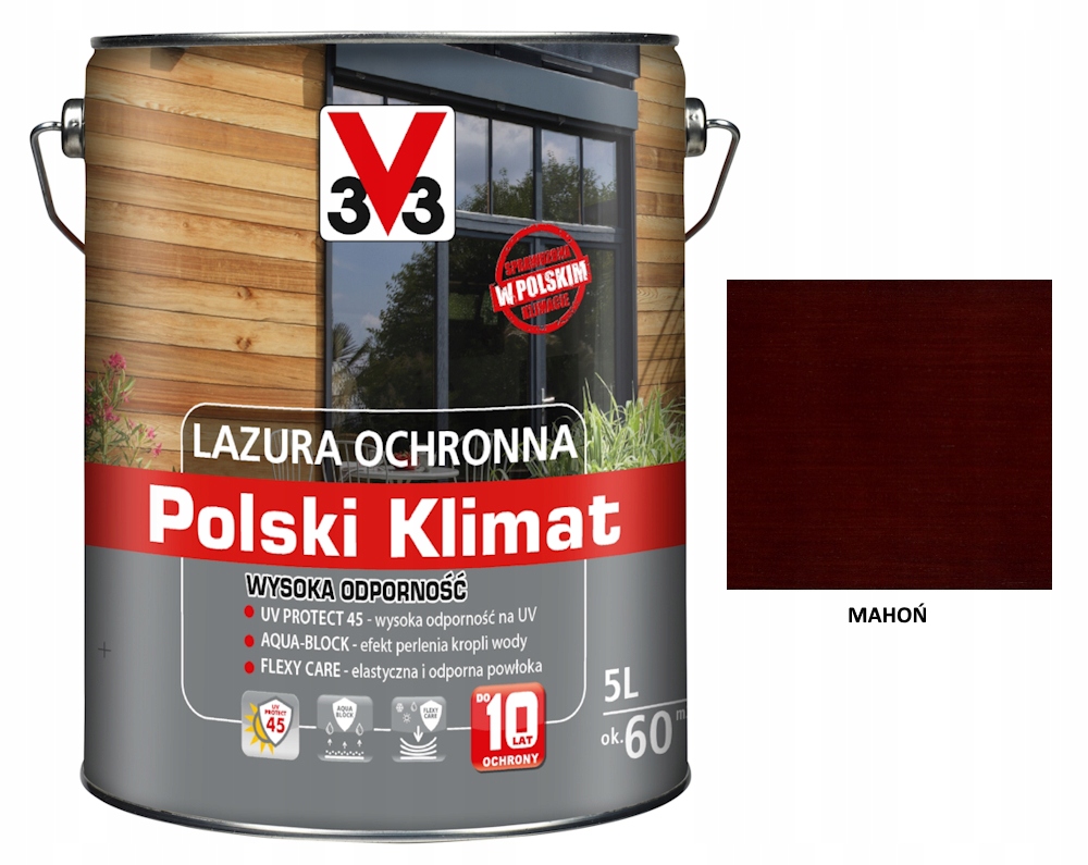Lazura V33 Polský Klima 10 let 5 L odolný mahagonový satén