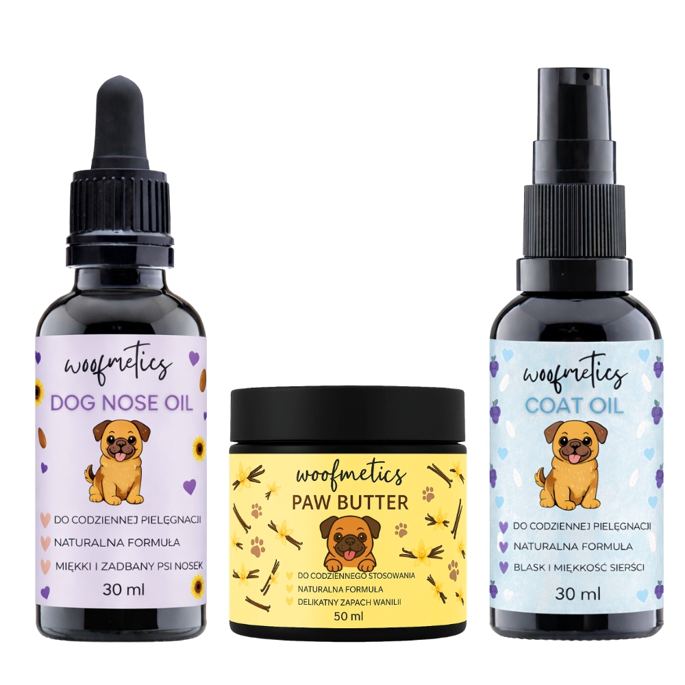 Levně Pečující sada pro psy Máslo na suché tlapky Olej na nos a srst