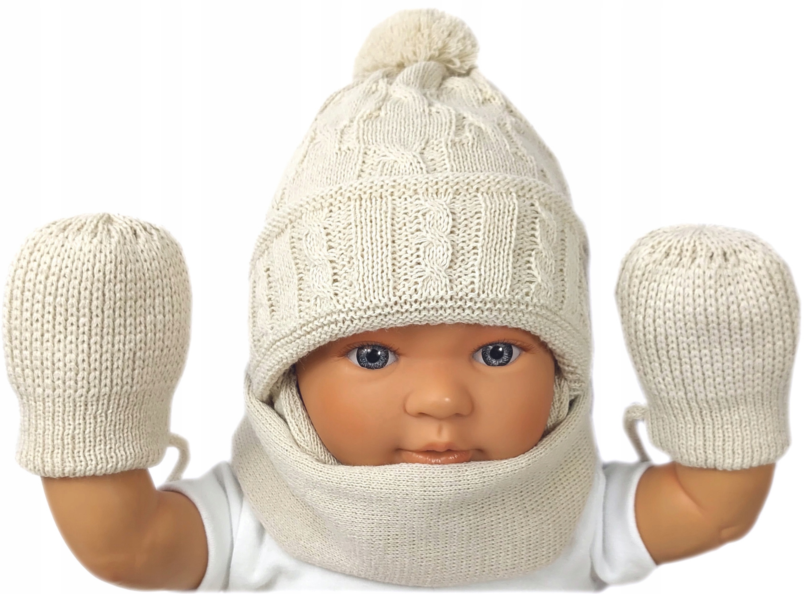 

Komplet Zimowy Czapka Szalik Rękawiczki Beige 0m+