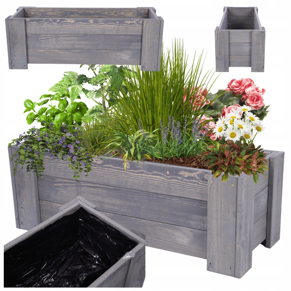 Donica drewniana Impregnat warzywna doniczka tarasowa szer. 90 cm Folia