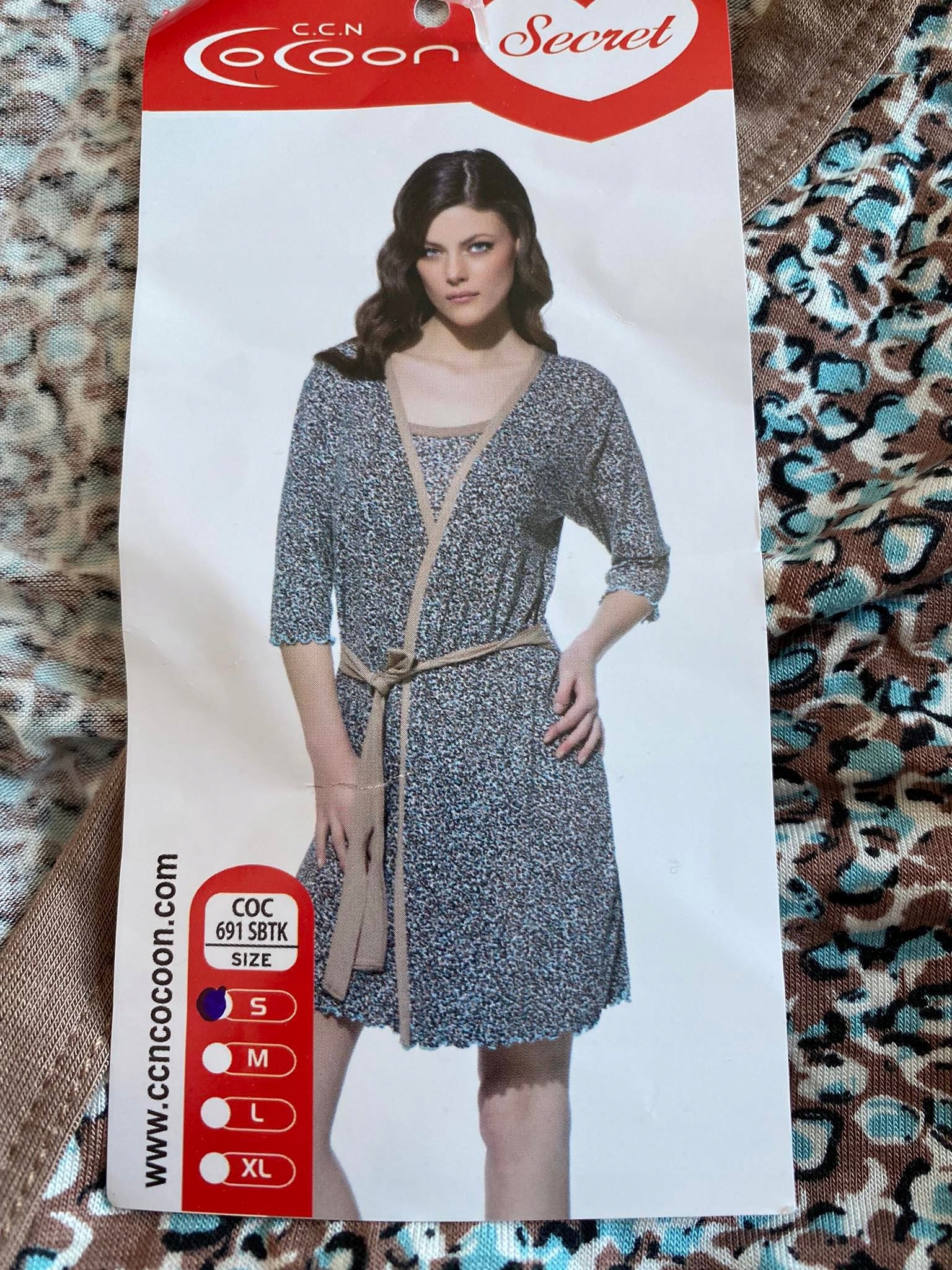 Dámský župan Cappuccino barva s tyrkysem vel S