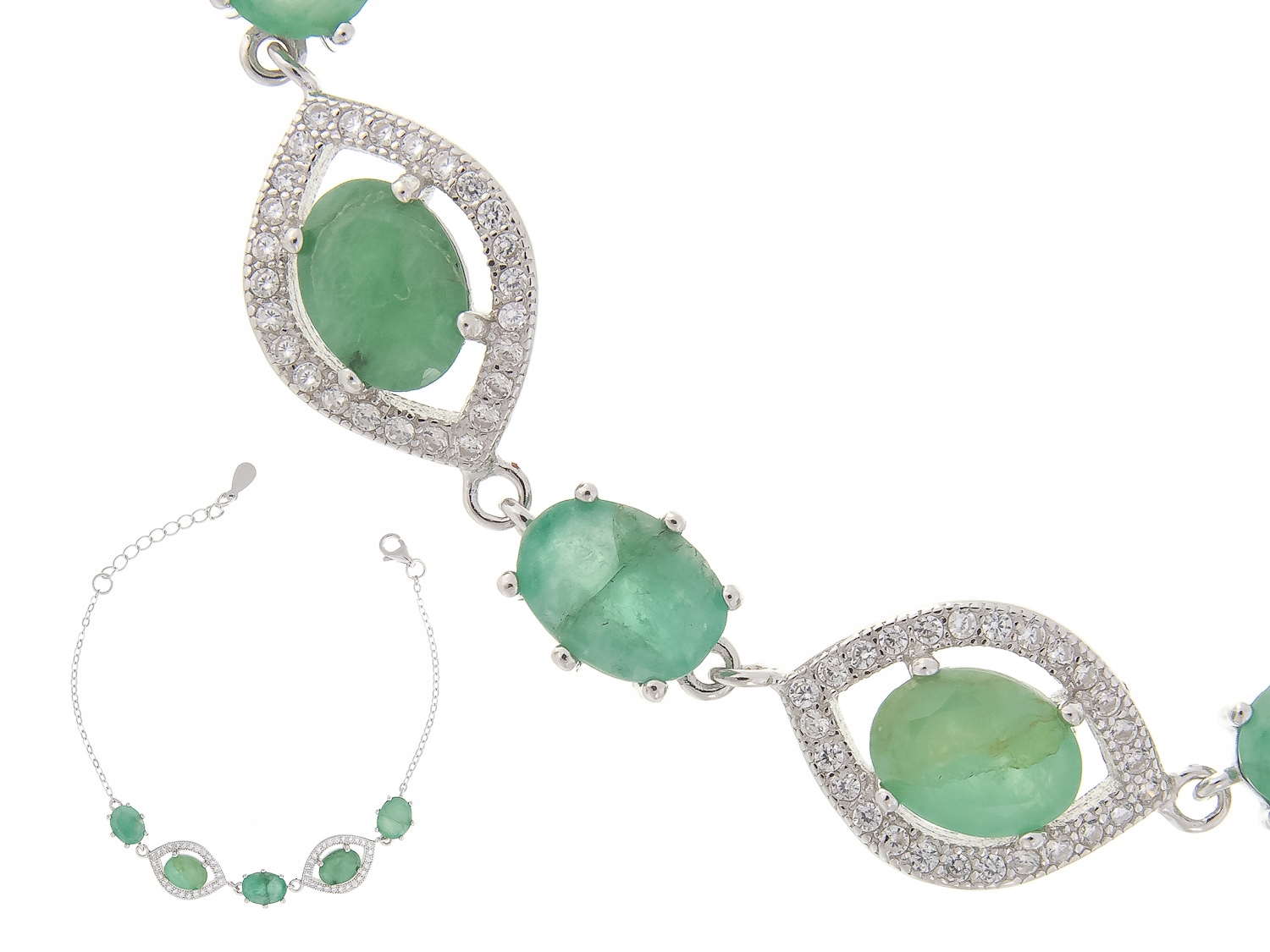 Stříbrný Náramek Rhodiovaný Smaragd, Přírodní Dárek