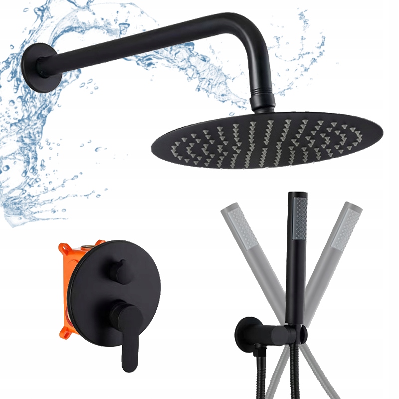 Podomietkový Sprchový Set Tepe Čierna Dažďová Sprcha Slim Box Kompletný