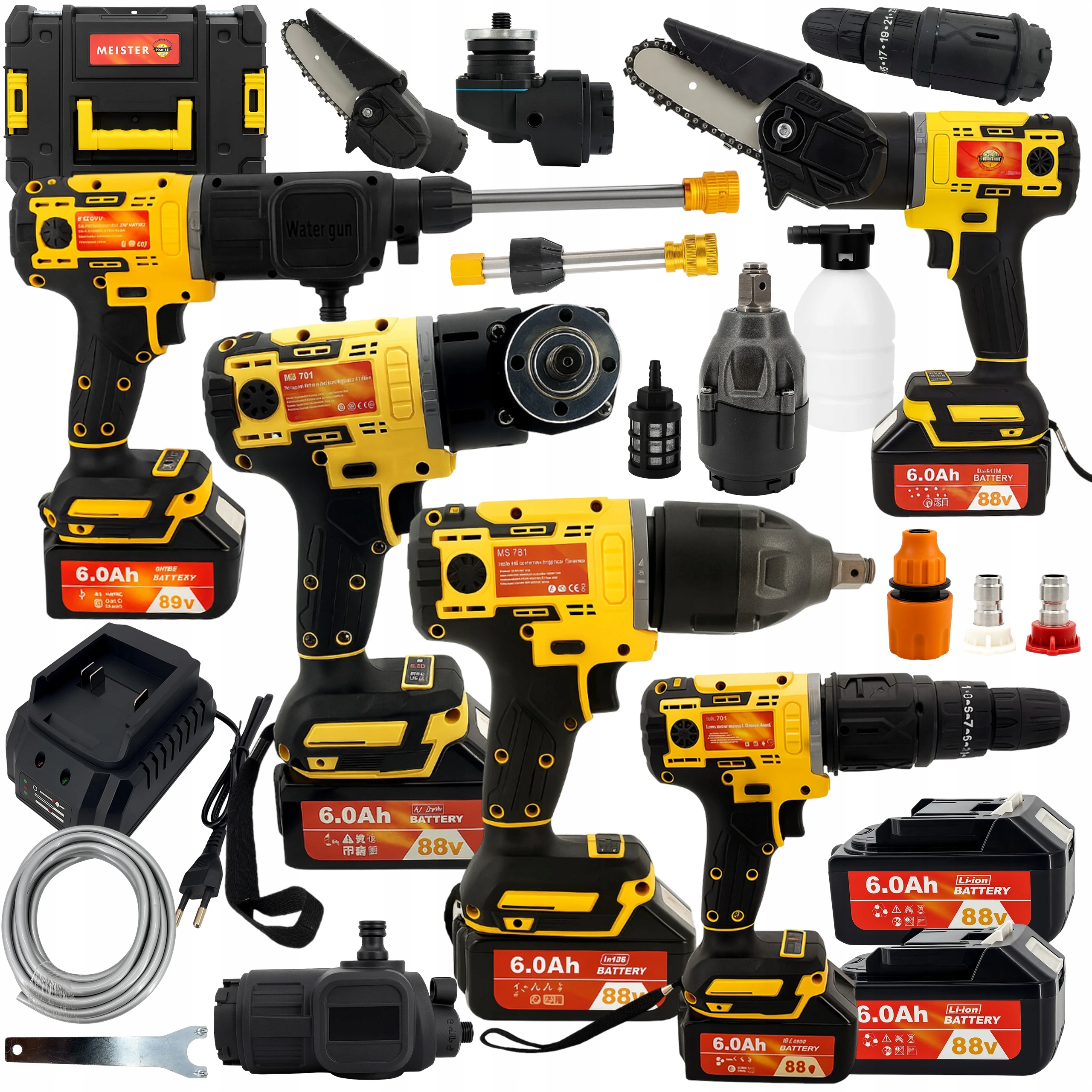 Zestaw Narzędzi Akumulatorowych Meister 5w1 88V Wiertarka Piła Myjka Klucz