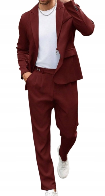 Shein Oblek Červený Pánský Hladký Elegantní XL Lýtkový