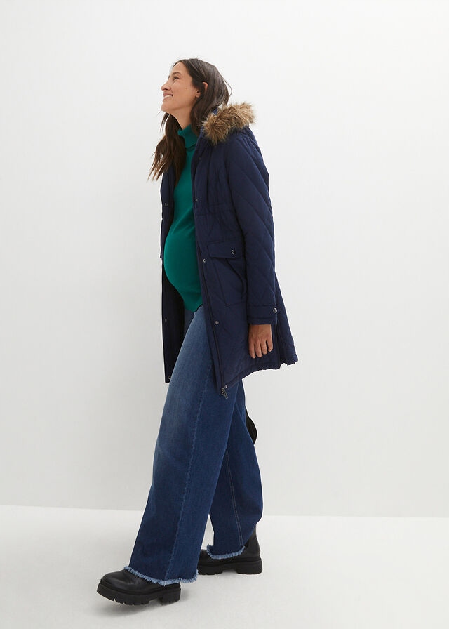 KURTKA PARKA CIĄŻOWA OCIEPLANA KAPTUR ZE WSTAWKĄ NIEMOWLĘCĄ _40 (C4) Kolor niebieski