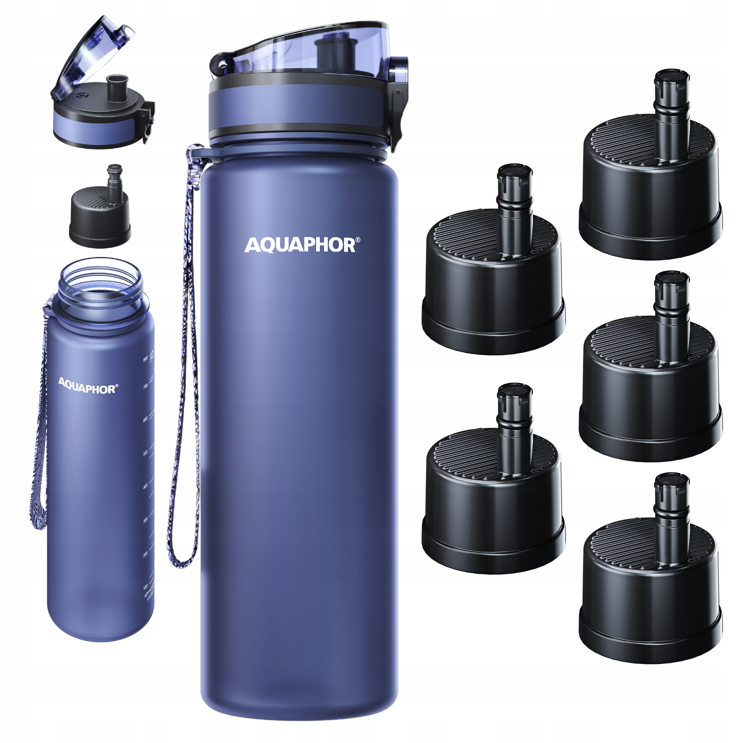 Láhev s uhlíkovým filtrem na vodu Aquaphor City 800 ml Granátová 5 Náhradních Filtrů