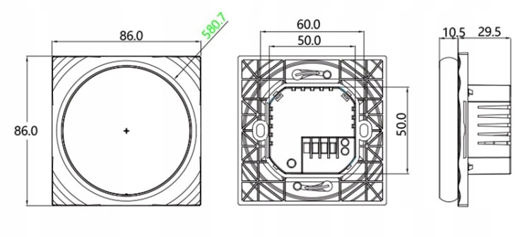 INTELIGENTNY OKRĄGŁY TERMOSTAT LED OBCIĄŻALNY 16A CZARNY TR084C WIFI TUYA Komunikacja WiFi