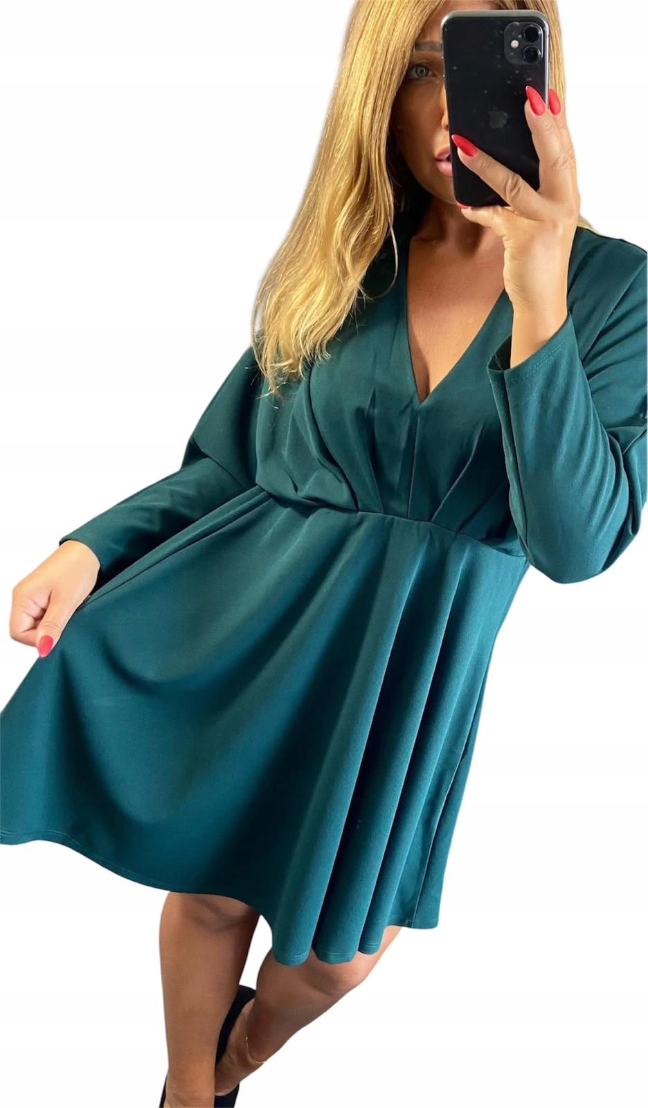 V577 Elegantní Kimono Šaty S Výstřihem Do V Zelené vel. 48 (4XL)