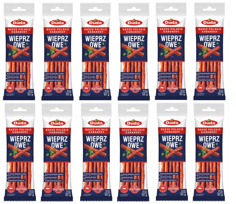 Levně 12x 95g Duda vepřové kabanosy bez lepku Karton