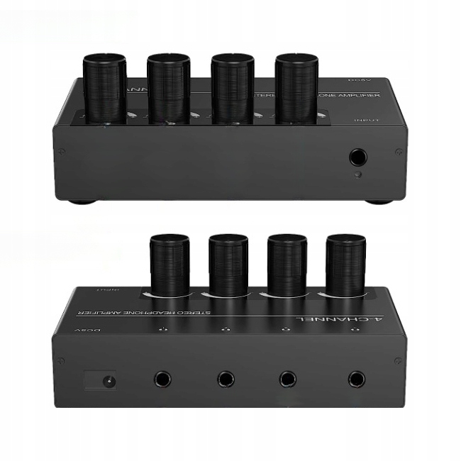 4 Kanałowy Wzmacniacz Słuchawkowy jack 3,5mm amplifier splitter dźwięku Złącza minijack