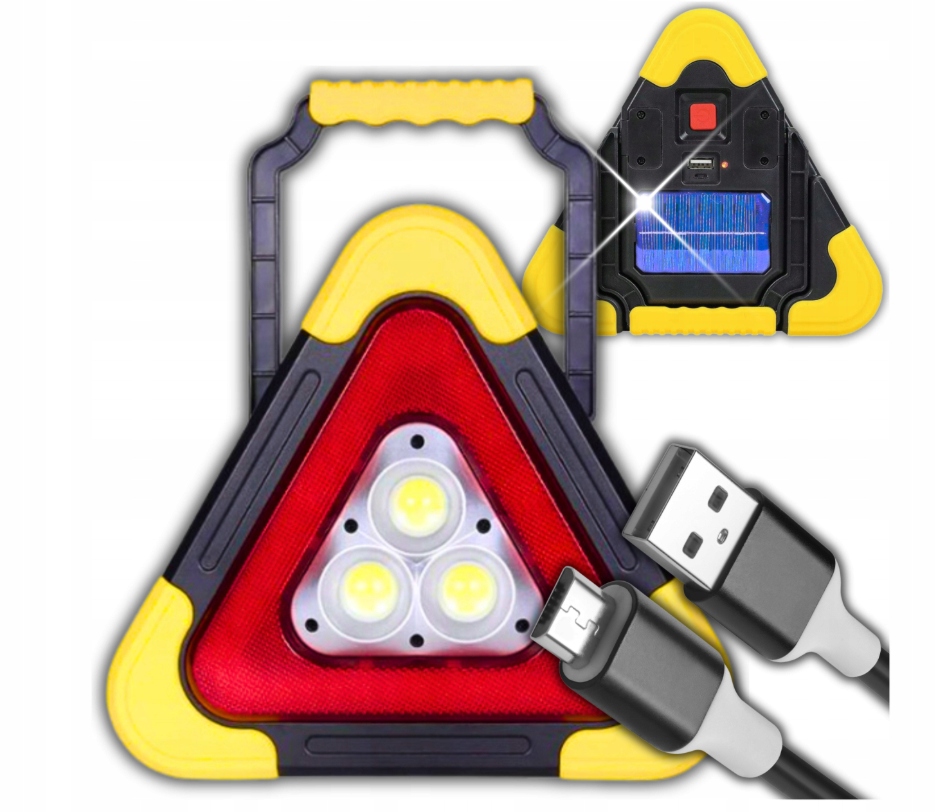 Trójkąt Ostrzegawczy Latarka Power Bank Solarny do Auta Led Usb