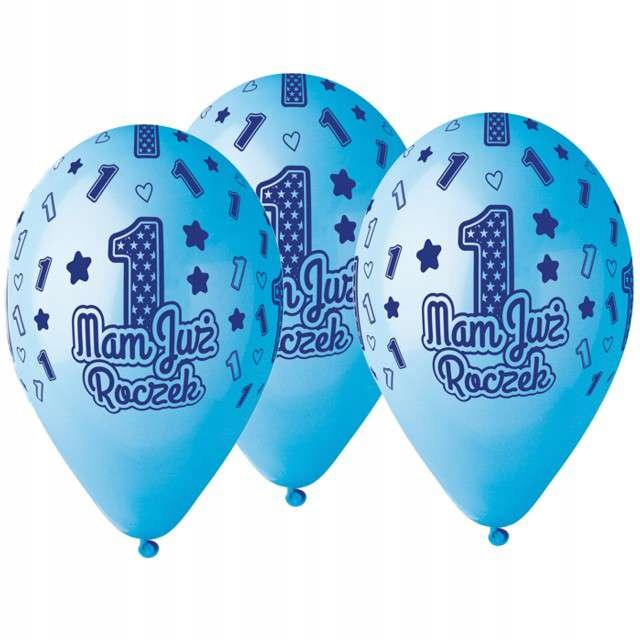 Balony Cyfra 1, MAM JUŻ ROCZEK, niebieskie   33 cm   5 szt.   GS120/MJRN — 3