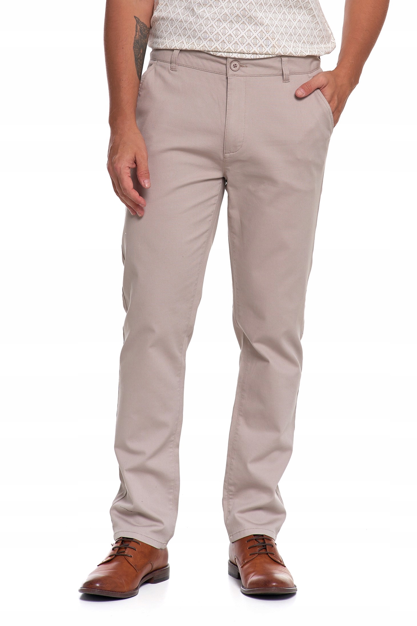 Bavlněné Pánské Kalhoty Klasické Kapsy Rovné Nohavice Moraj Béžová 30