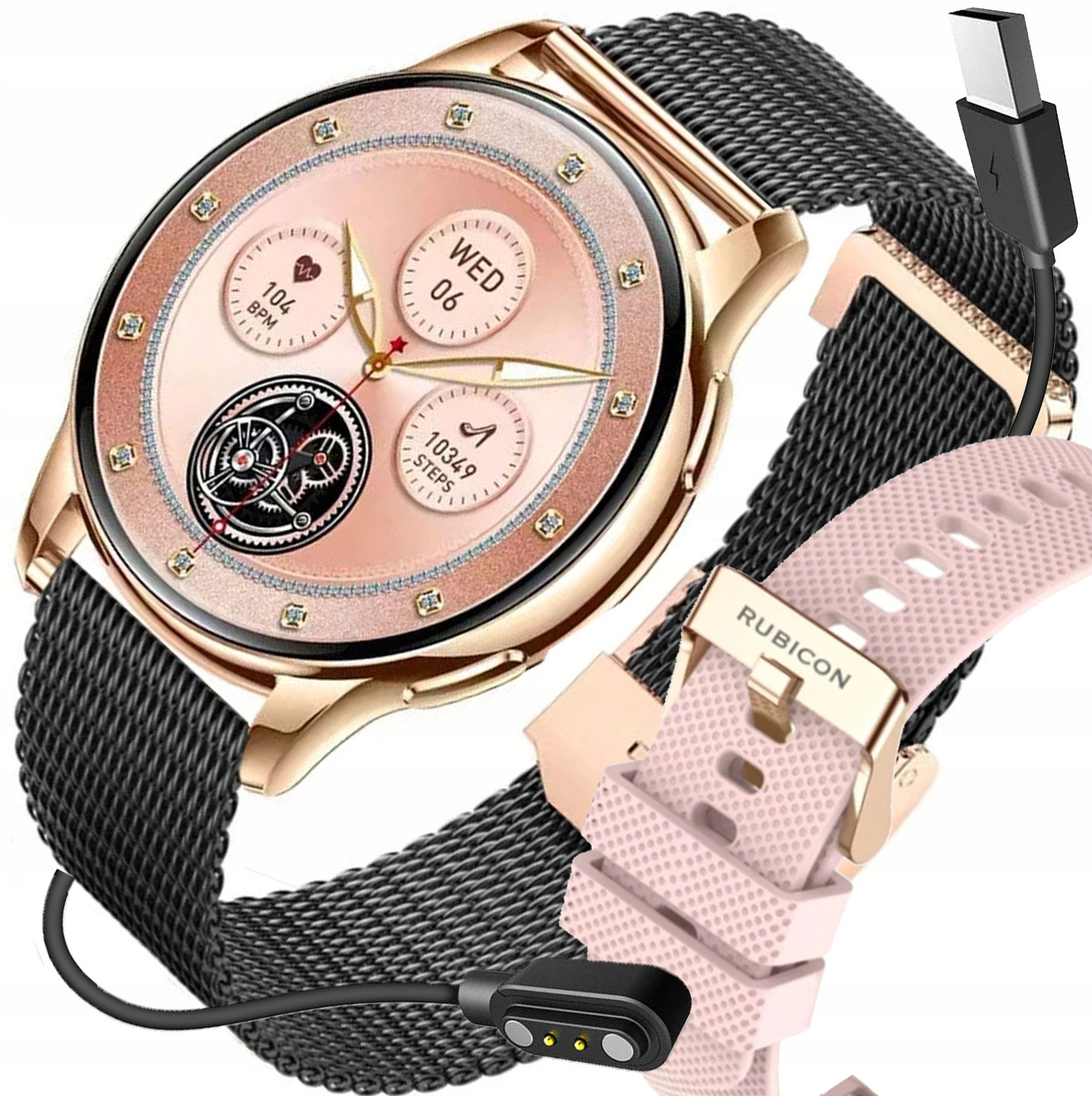 Zegarek Smartwatch damski Rubicon RNCF30 gold/black złoty dwa paski Amoled