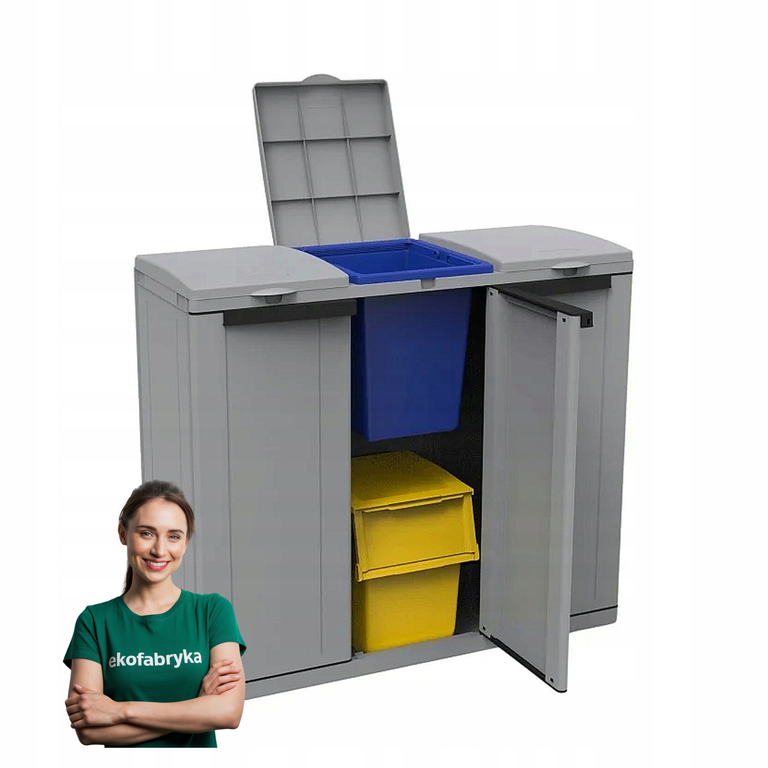 Szafka do segregacji odpadów Tercab 330L 3drzwiowa szara pojemna trwała