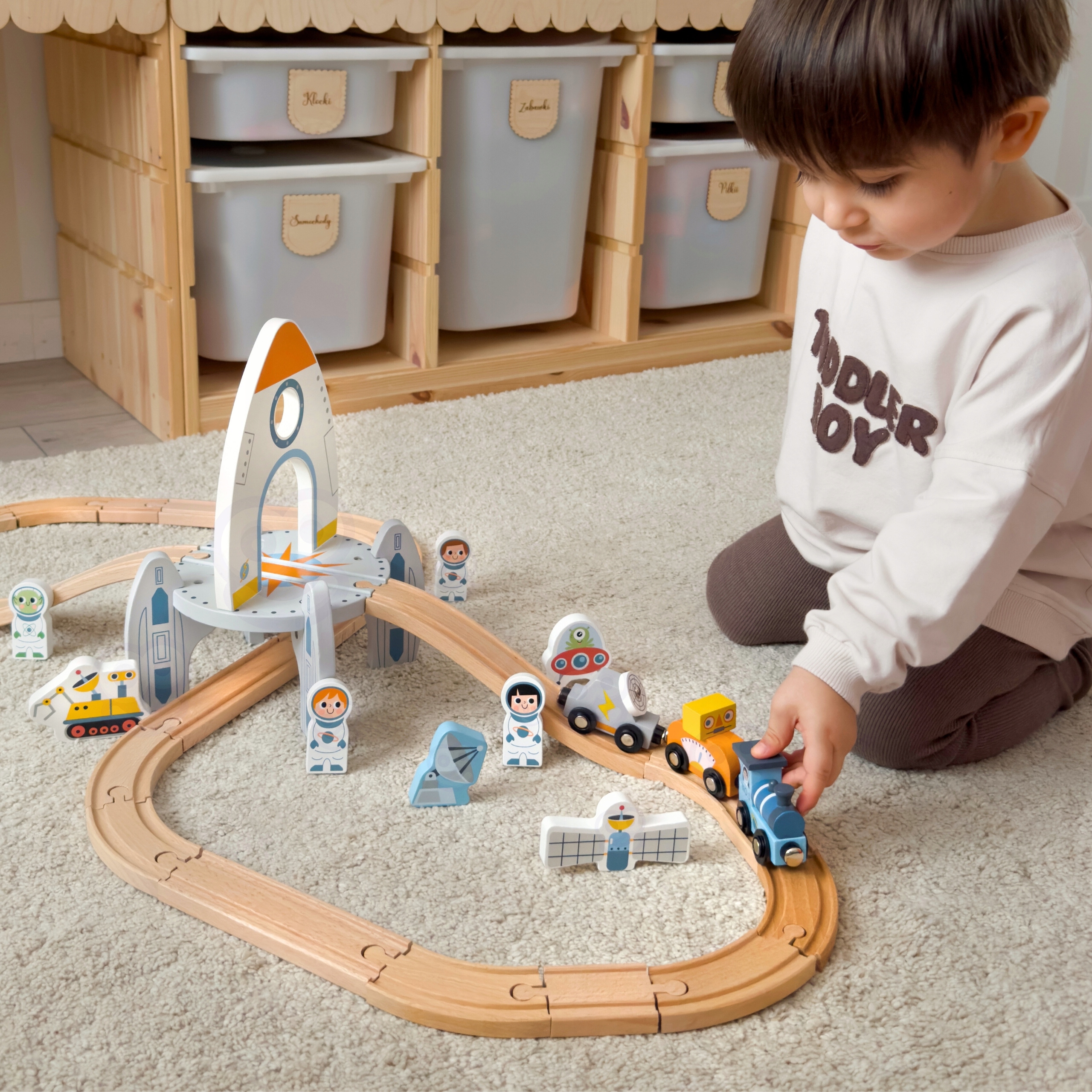 WIELKI ZESTAW DREWNIANY TOR KOLEJKA POCIĄG CIUCHCIA MAGNES KOSMOS TOOKY TOY Marka Tooky Toy
