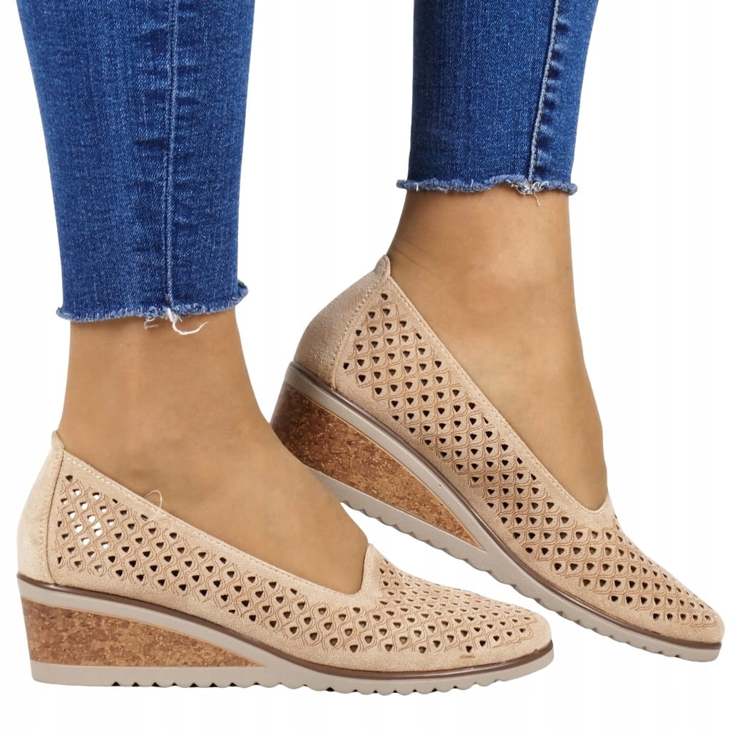 Béžové Ažurové Mokasíny, Pohodlné Polobotky Na Nízkém Podpatku, Bestseller 41