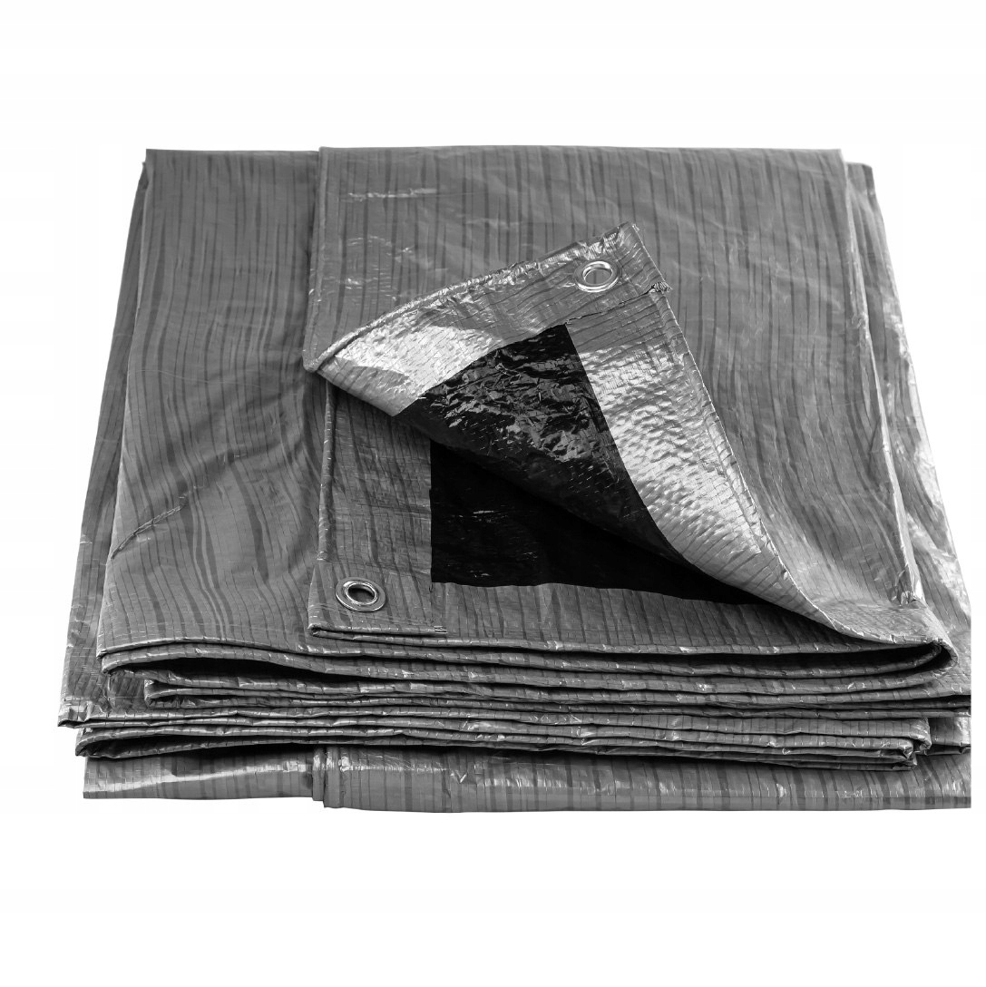 Plachta stříbrno-černá 8x10 m – 80 g/m2 Zesílená voděodolná očka Polax