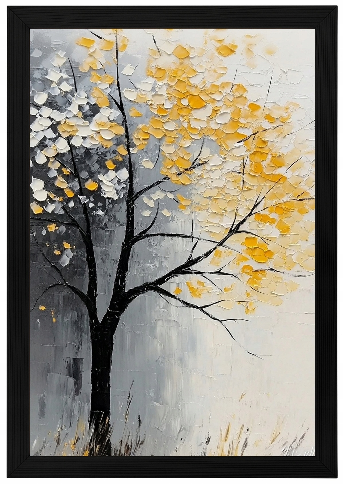 Rámeček Plakát, Dřevo, Olej, Impastová Plakát , Podzimní Strom, Mlha, 40x60