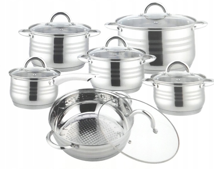 Zestaw garnków Hoffner ze stali nierdzewnej 12 elementów HF-4362 indukcja Stan opakowania oryginalne